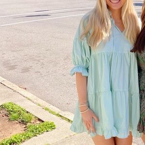 Boho Chic Long sleeve mini green dress
